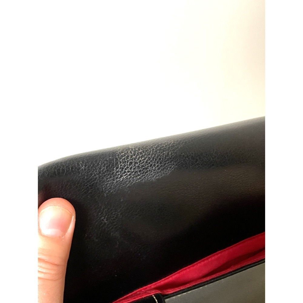 Liz Claiborne Double Top Handle Black Leather Handbag Purse Satchel Red‎ Zipper - Picture 3 of 15